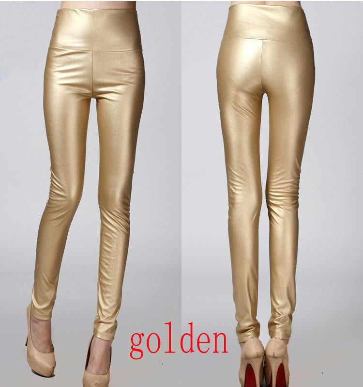 Thicken Winter PU Leather women pants high waist elastic fleece stretch Slim woman pencil pants skinny trousers 25 colors