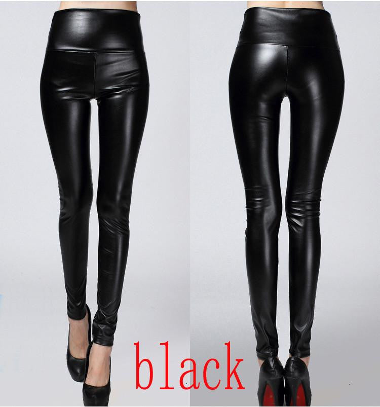 Thicken Winter PU Leather women pants high waist elastic fleece stretch Slim woman pencil pants skinny trousers 25 colors