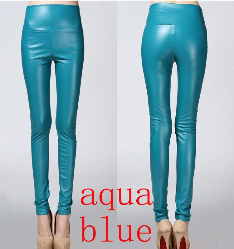 Thicken Winter PU Leather women pants high waist elastic fleece stretch Slim woman pencil pants skinny trousers 25 colors