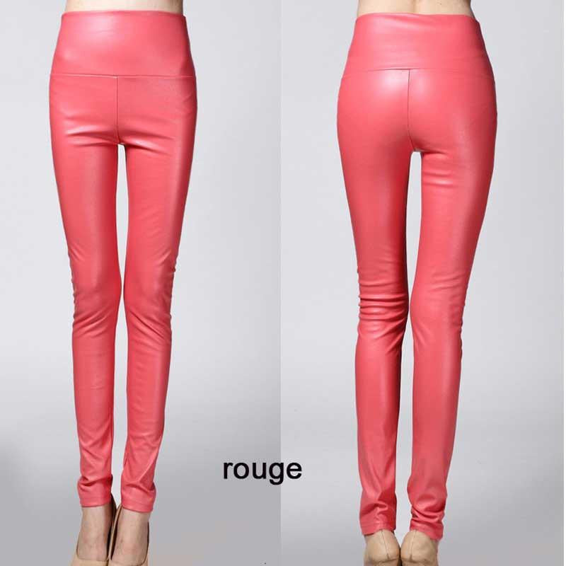 Thicken Winter PU Leather women pants high waist elastic fleece stretch Slim woman pencil pants skinny trousers 25 colors