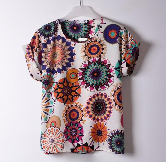 Women Blouses Shirts Chiffon Plus Size Top Tee Short Shirt Woman Clothing Tops Shirt Floral Fashion