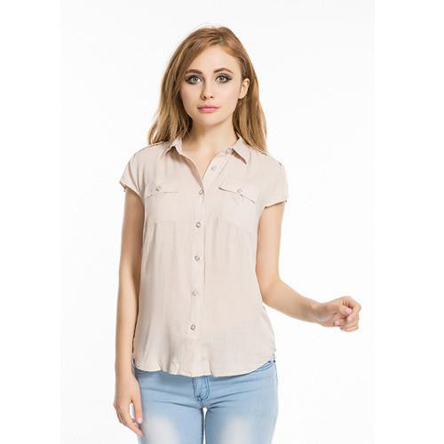 Women Tops Blouses Turn-down Collar Casual Solid Blouse Four Color