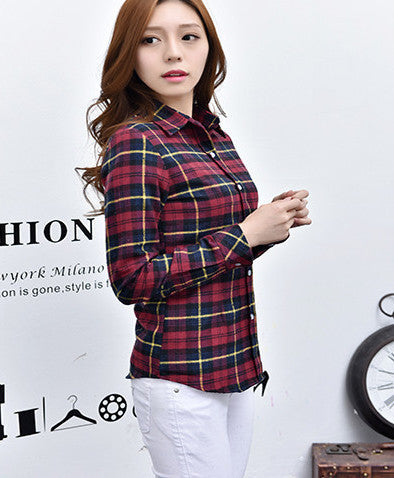 Online discount shop Australia - Fashion Plus Size Ladies Long Sleeve Casual Cotton Slim Plaid Shirt Women Tops Blouse Clothing Outerwear