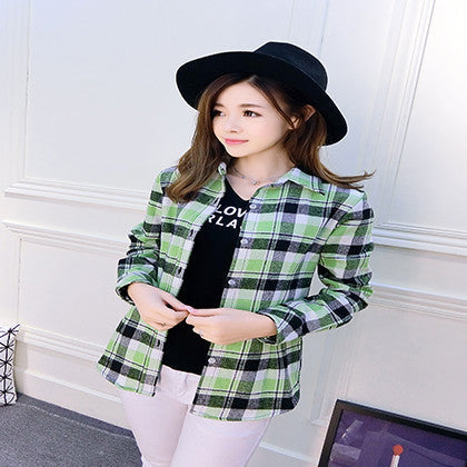 Online discount shop Australia - Fashion Plus Size Ladies Long Sleeve Casual Cotton Slim Plaid Shirt Women Tops Blouse Clothing Outerwear
