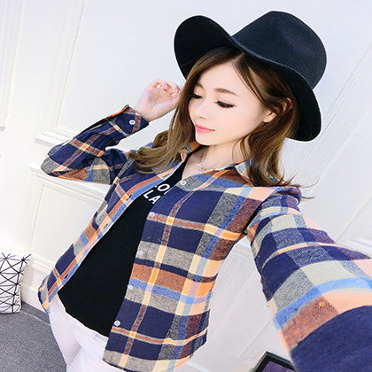 Online discount shop Australia - Fashion Plus Size Ladies Long Sleeve Casual Cotton Slim Plaid Shirt Women Tops Blouse Clothing Outerwear
