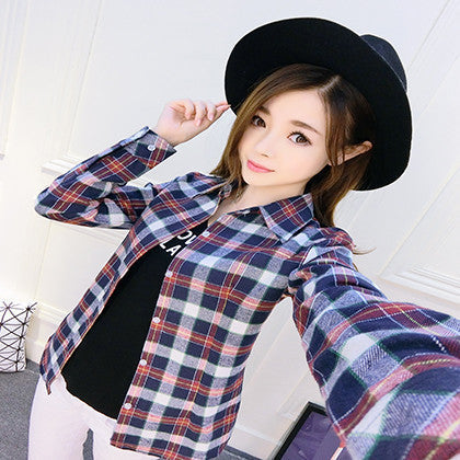 Online discount shop Australia - Fashion Plus Size Ladies Long Sleeve Casual Cotton Slim Plaid Shirt Women Tops Blouse Clothing Outerwear