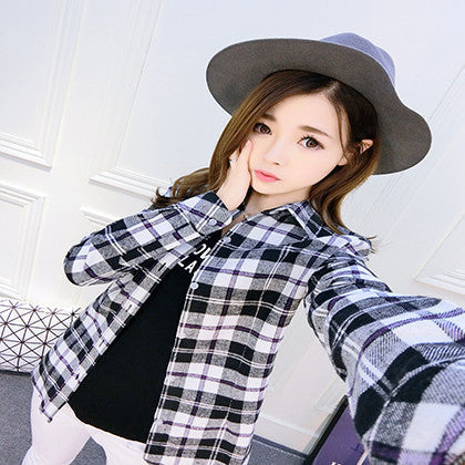 Online discount shop Australia - Fashion Plus Size Ladies Long Sleeve Casual Cotton Slim Plaid Shirt Women Tops Blouse Clothing Outerwear