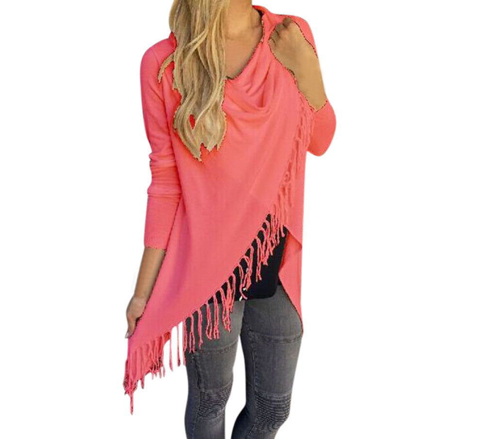 Online discount shop Australia - Fashion Design Dress Casual Women Long Sleeve Tassel Slash Blouse Tops Shirt Clothing