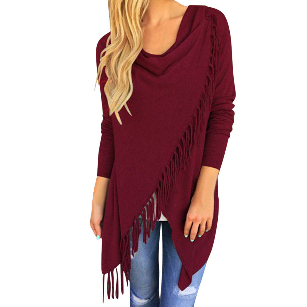 Online discount shop Australia - Fashion Design Dress Casual Women Long Sleeve Tassel Slash Blouse Tops Shirt Clothing