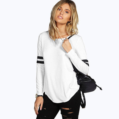 Online discount shop Australia - Casual T shirt O-Neck Long Sleeve T shirt Women Striped Splice Women Tops Fashion Tees Ropa