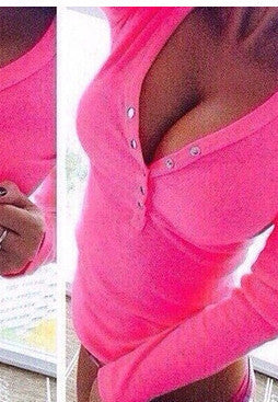 Online discount shop Australia - fashion plus size V neck women t shirt punk Long sleeve cropped sexy top tees women