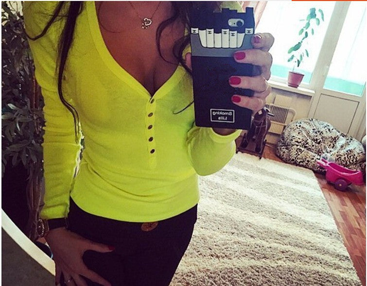 Online discount shop Australia - fashion plus size V neck women t shirt punk Long sleeve cropped sexy top tees women