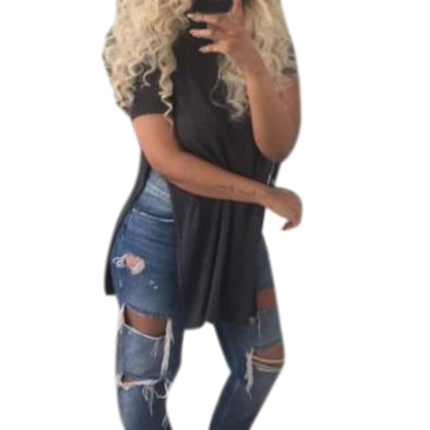 Online discount shop Australia - Long Style T shirt Women Fashion Causal Loose Split Solid Woment Tops  Ladies Girls  YE