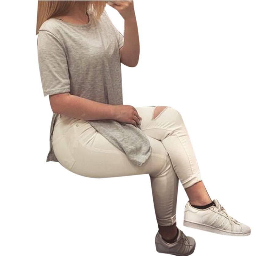 Online discount shop Australia - Long Style T shirt Women Fashion Causal Loose Split Solid Woment Tops  Ladies Girls  YE