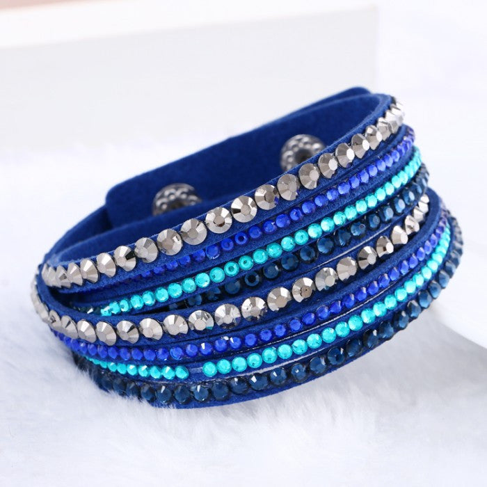 Leather Bracelet Rhinestone Crystal Bracelet Wrap Multilayer bracelets for women pulseras mulher Jewelry