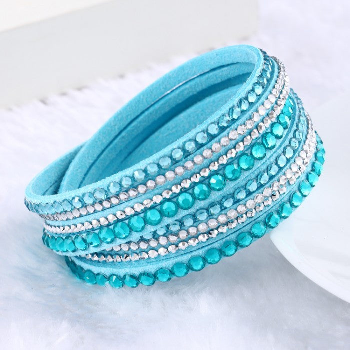 Leather Bracelet Rhinestone Crystal Bracelet Wrap Multilayer bracelets for women pulseras mulher Jewelry