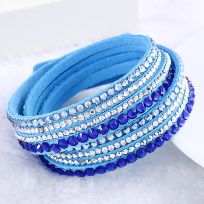 Leather Bracelet Rhinestone Crystal Bracelet Wrap Multilayer bracelets for women pulseras mulher Jewelry