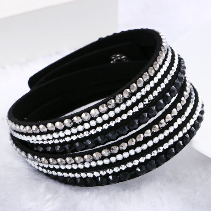 Leather Bracelet Rhinestone Crystal Bracelet Wrap Multilayer bracelets for women pulseras mulher Jewelry