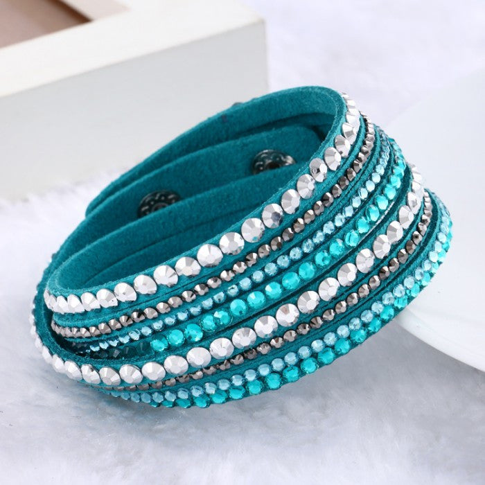 Leather Bracelet Rhinestone Crystal Bracelet Wrap Multilayer bracelets for women pulseras mulher Jewelry
