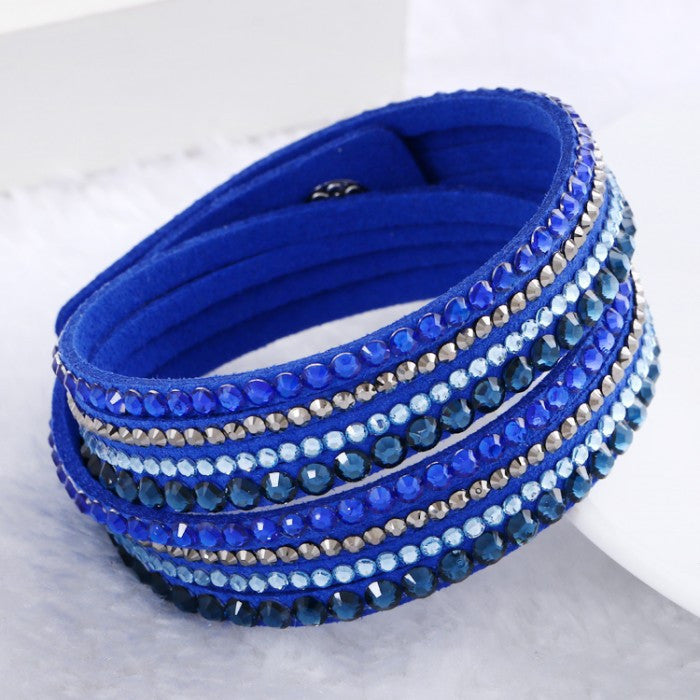 Leather Bracelet Rhinestone Crystal Bracelet Wrap Multilayer bracelets for women pulseras mulher Jewelry