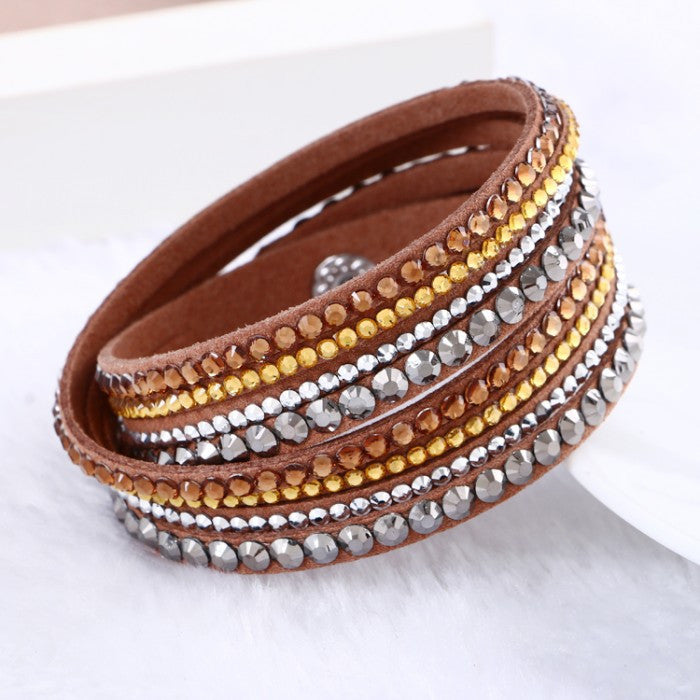 Leather Bracelet Rhinestone Crystal Bracelet Wrap Multilayer bracelets for women pulseras mulher Jewelry