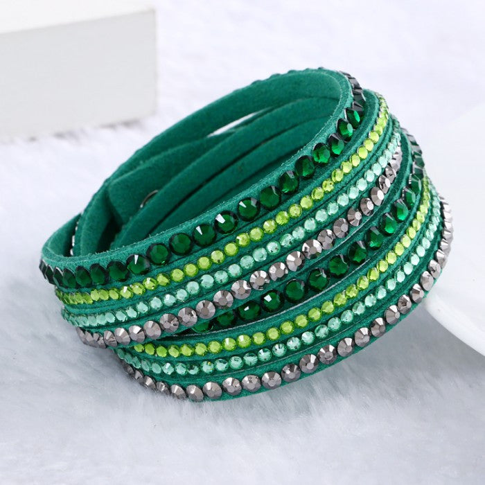 Leather Bracelet Rhinestone Crystal Bracelet Wrap Multilayer bracelets for women pulseras mulher Jewelry
