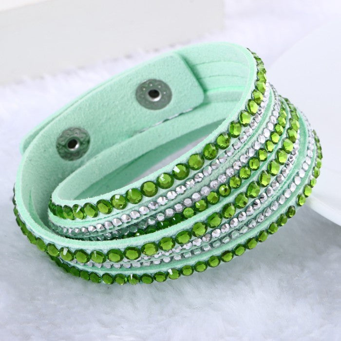 Leather Bracelet Rhinestone Crystal Bracelet Wrap Multilayer bracelets for women pulseras mulher Jewelry