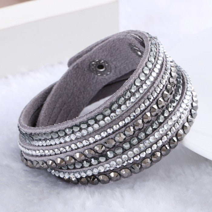 Leather Bracelet Rhinestone Crystal Bracelet Wrap Multilayer bracelets for women pulseras mulher Jewelry