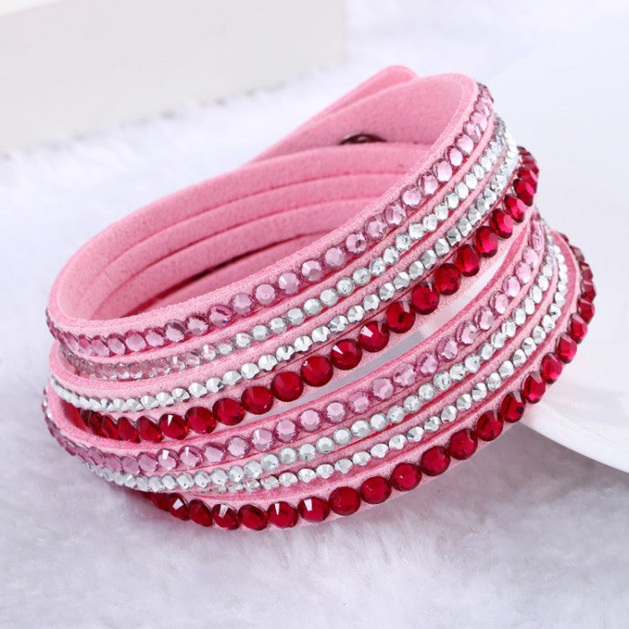 Leather Bracelet Rhinestone Crystal Bracelet Wrap Multilayer bracelets for women pulseras mulher Jewelry