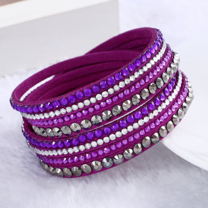Leather Bracelet Rhinestone Crystal Bracelet Wrap Multilayer bracelets for women pulseras mulher Jewelry