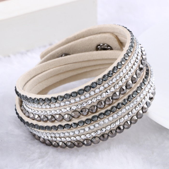 Leather Bracelet Rhinestone Crystal Bracelet Wrap Multilayer bracelets for women pulseras mulher Jewelry
