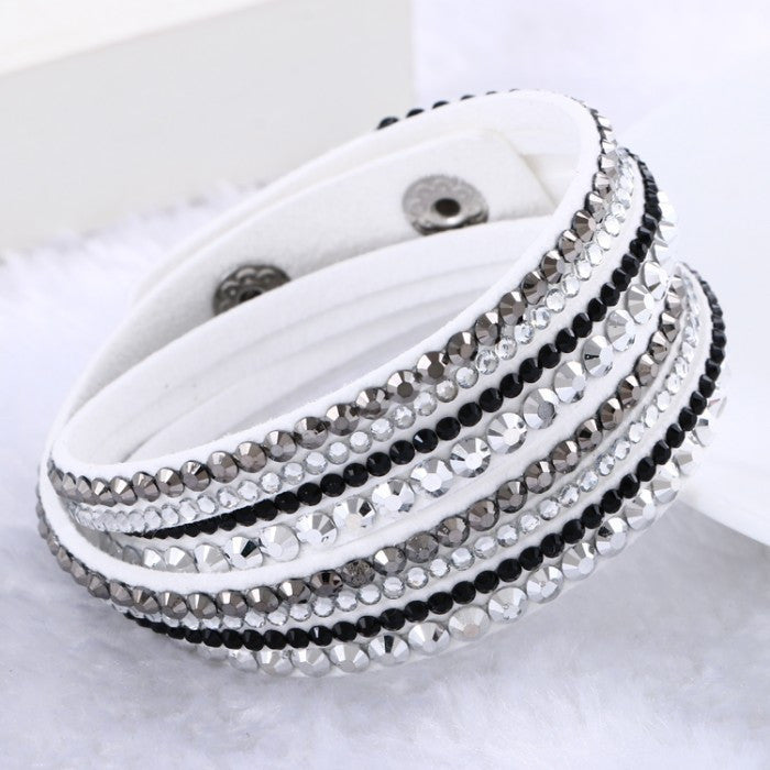 Leather Bracelet Rhinestone Crystal Bracelet Wrap Multilayer bracelets for women pulseras mulher Jewelry