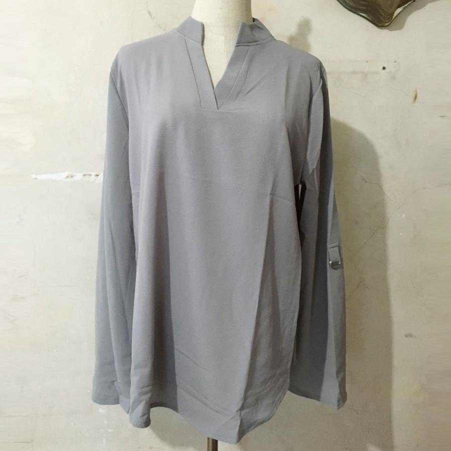 Women V-neck Chiffon Blouse Casual Long Sleeve Solid Shirts Tops Plus Size 5XL