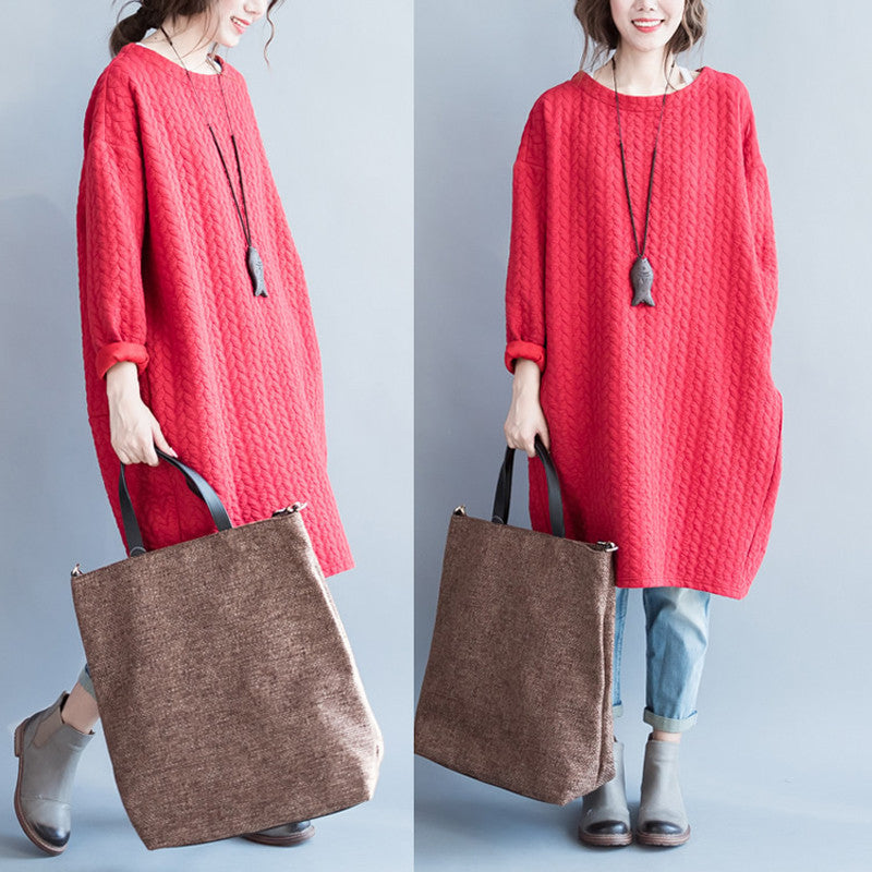 Online discount shop Australia - Autumn Plus Size Women Dress Cotton Full Sleeve Long Grey Casual Tops&Tees Striped Print Solid Fashion Midi Female New Dresses