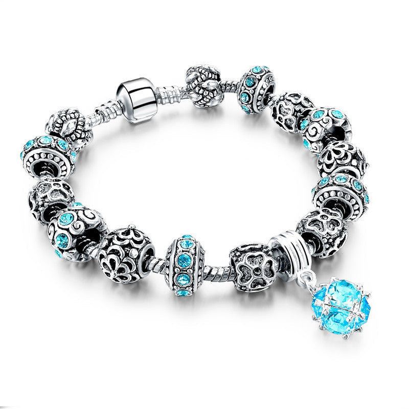 Online discount shop Australia - European Style Authentic Tibetan Silver Blue Crystal Charm Bracelet for Women Original DIY Beads Jewelry Christmas Gift
