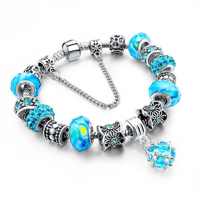 Online discount shop Australia - European Style Authentic Tibetan Silver Blue Crystal Charm Bracelet for Women Original DIY Beads Jewelry Christmas Gift