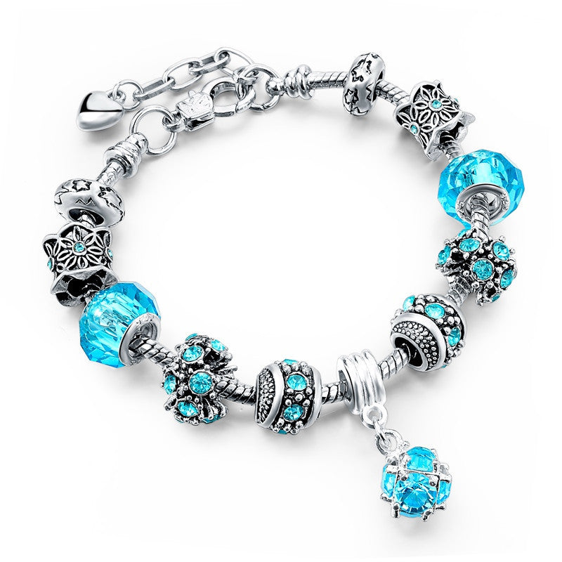Online discount shop Australia - European Style Authentic Tibetan Silver Blue Crystal Charm Bracelet for Women Original DIY Beads Jewelry Christmas Gift