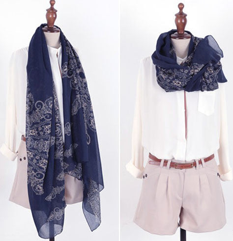 Online discount shop Australia - 160*70cm High quality Blue and White Porcelain Style Thin Section the Silk Floss Women Scarf Shawl