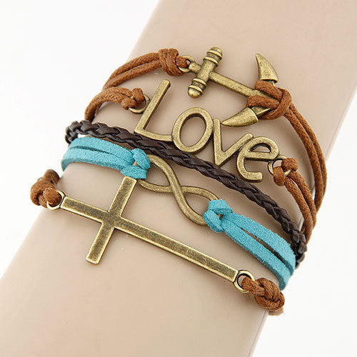 Online discount shop Australia - Charm Vintage Multilayer Charm Leather Bracelet Women Owl Cross Believe Bracelets Cheap Statement Jewelry Lady Best Friends Gift