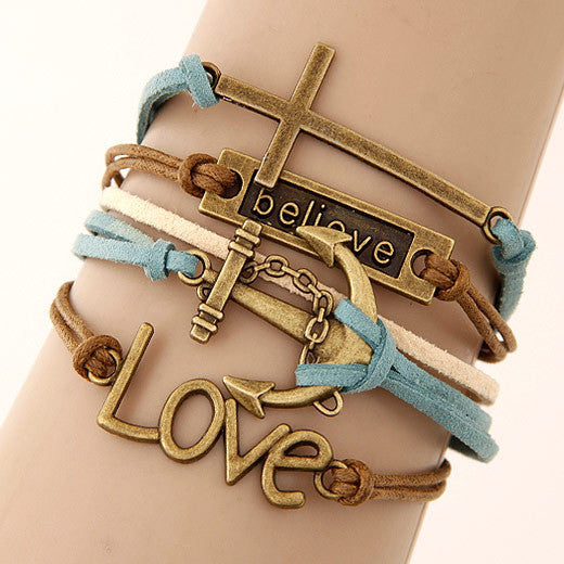 Online discount shop Australia - Charm Vintage Multilayer Charm Leather Bracelet Women Owl Cross Believe Bracelets Cheap Statement Jewelry Lady Best Friends Gift