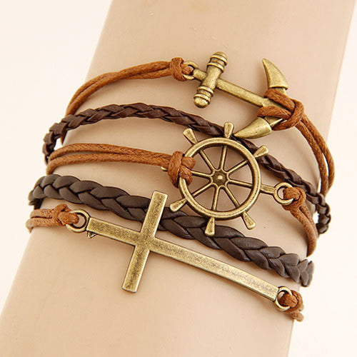 Online discount shop Australia - Charm Vintage Multilayer Charm Leather Bracelet Women Owl Cross Believe Bracelets Cheap Statement Jewelry Lady Best Friends Gift