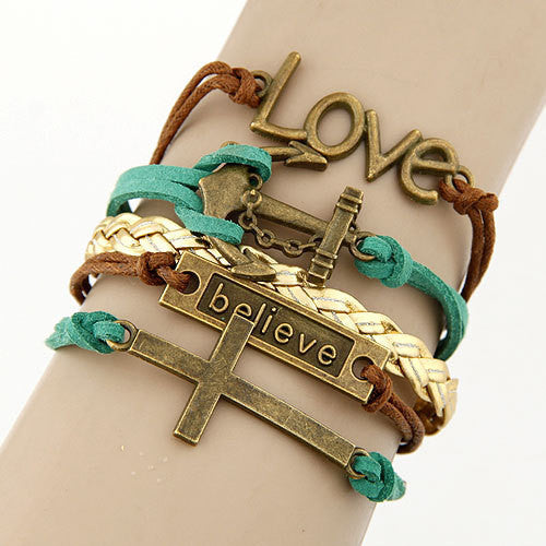 Online discount shop Australia - Charm Vintage Multilayer Charm Leather Bracelet Women Owl Cross Believe Bracelets Cheap Statement Jewelry Lady Best Friends Gift