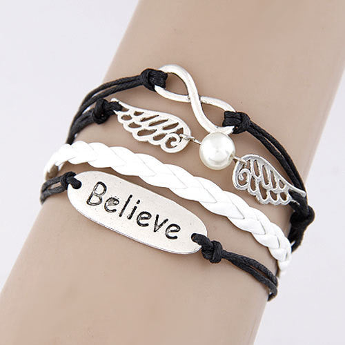 Online discount shop Australia - Charm Vintage Multilayer Charm Leather Bracelet Women Owl Cross Believe Bracelets Cheap Statement Jewelry Lady Best Friends Gift