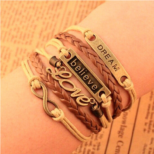Online discount shop Australia - Charm Vintage Multilayer Charm Leather Bracelet Women Owl Cross Believe Bracelets Cheap Statement Jewelry Lady Best Friends Gift