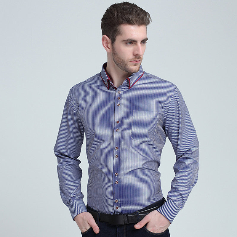 Men Striped Shirt Long Sleeve Lapel Casual Male Shirt Slim Fit Business Dress Shirts Clothing - CelebritystyleFashion.com.au online clothing shop australia