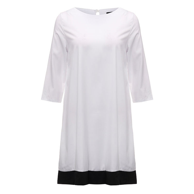Women Dress Three Quarter Sleeve Patchwork Mini Dress Casual O Neck Back Hollow Out Button A Line Autumn Vestidos