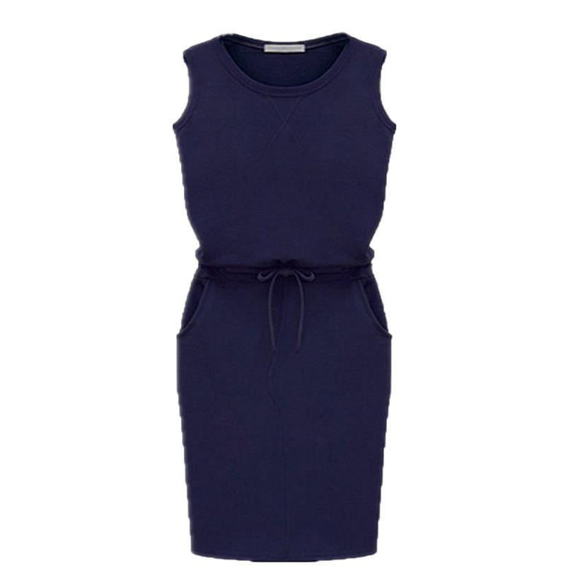 Women Ladies Pencil Dress Casual O Neck Sleeveless Slim Empire Vest Dress Plus Size S-4XL