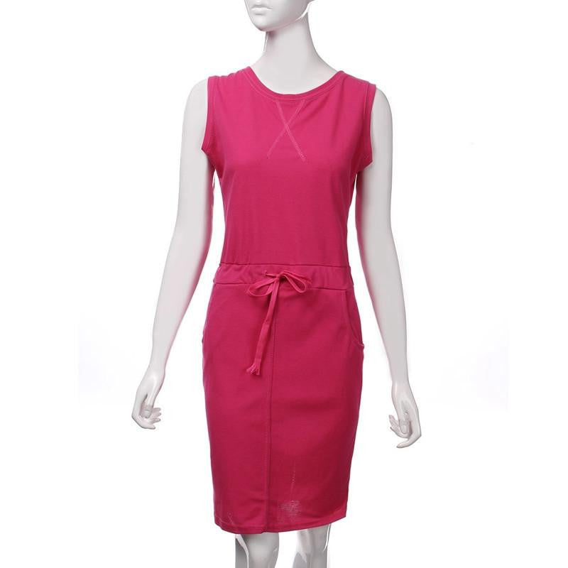 Women Ladies Pencil Dress Casual O Neck Sleeveless Slim Empire Vest Dress Plus Size S-4XL