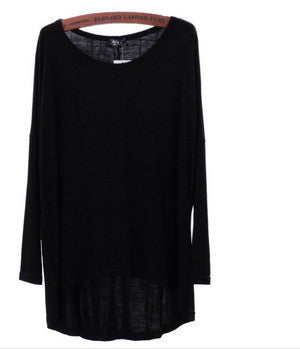 Celebrity Style Slouchy Coloured Full Sleeve Oversized Uneven Hem Long Top T-shirtModal T-Shirts Tees