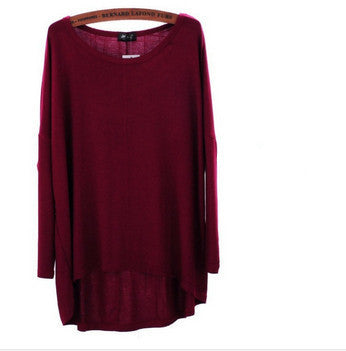 Celebrity Style Slouchy Coloured Full Sleeve Oversized Uneven Hem Long Top T-shirtModal T-Shirts Tees